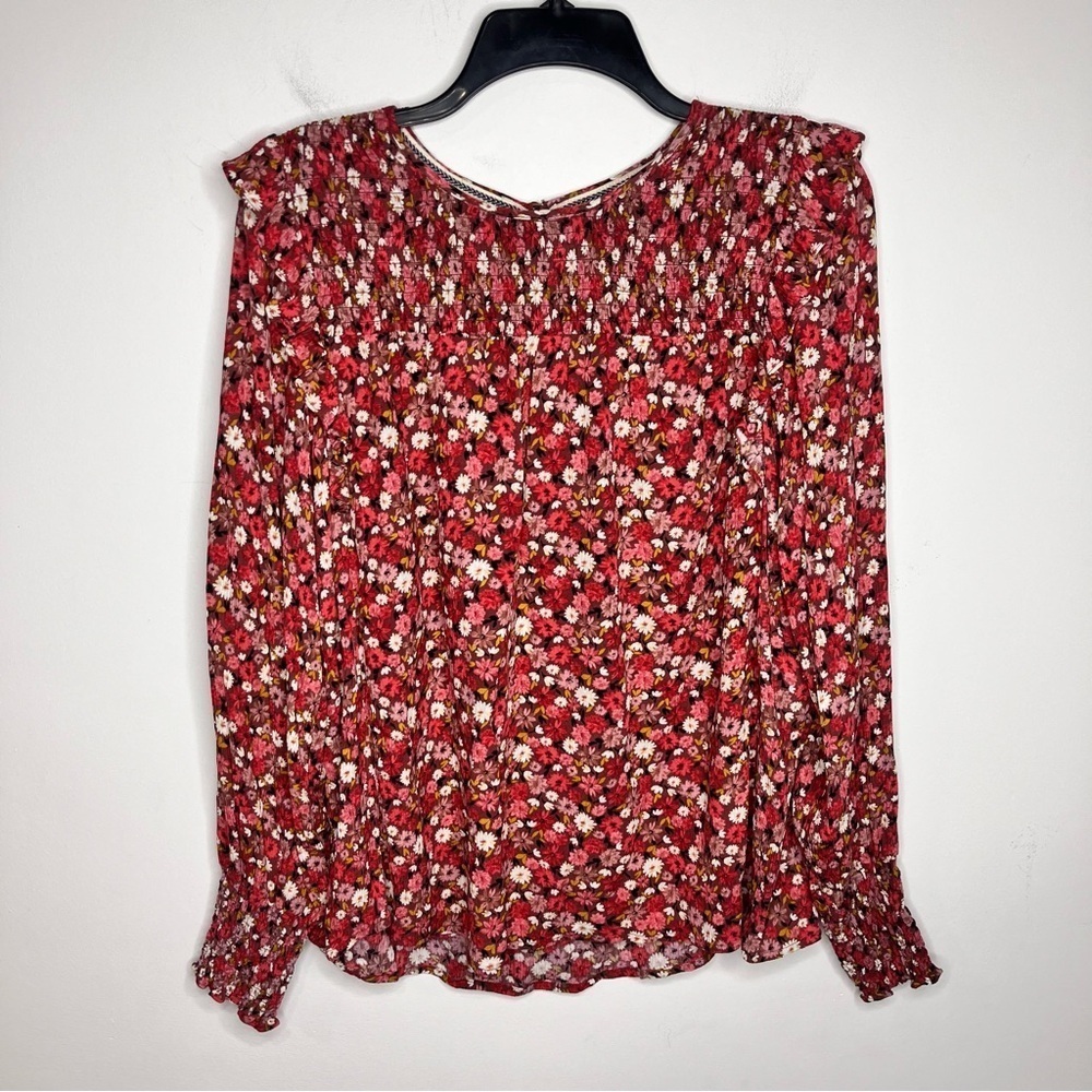 Knox Rose smocked ruffle blouse long sleeve floral print size‎ large